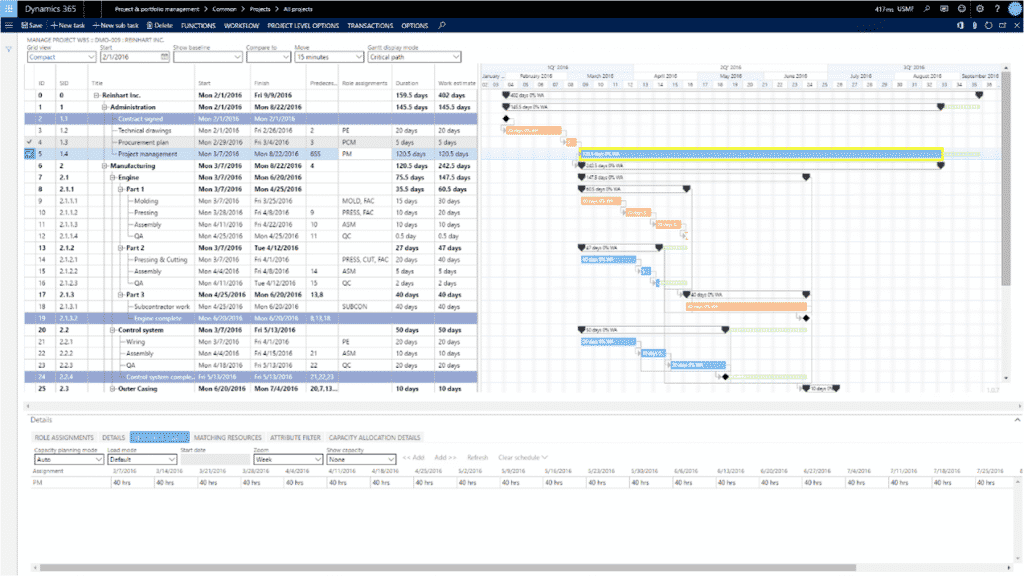 opening critical path in project plan 365